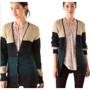 Free People FP Lake Tahoe Chunky Knit Colorblock Cardigan Sweater Sz L